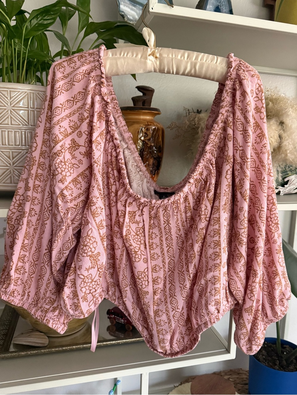 torrid Pink Floral-Stripe Peasant Crop Top